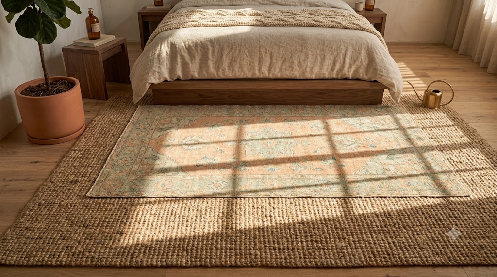 Hand-Knotted Muted Vintage Oushak & Jute Rugs